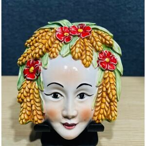 Vintage Italian Beautiful Hand Paint Face Wall Hanging Decor